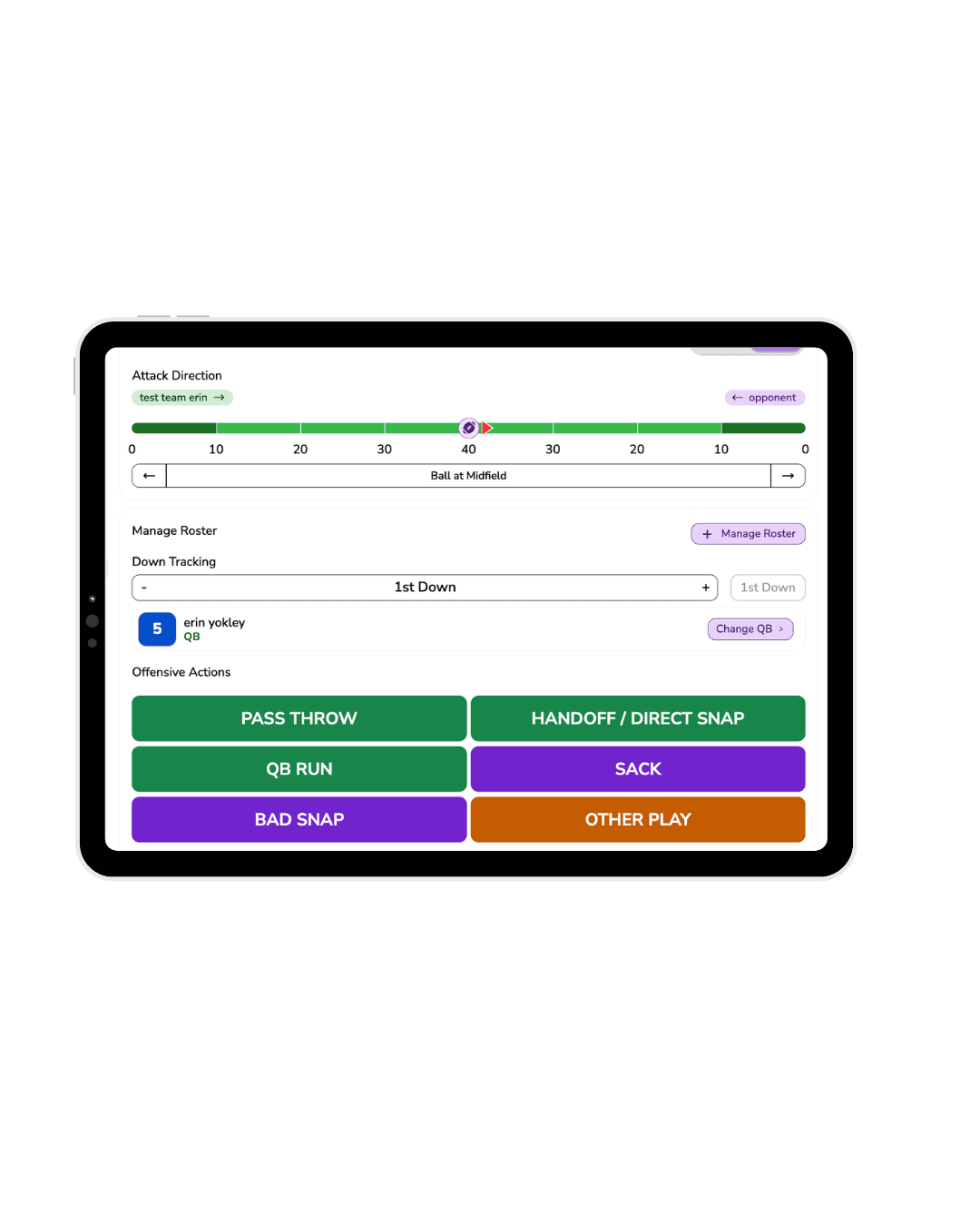 Live game tracking screen on a tablet