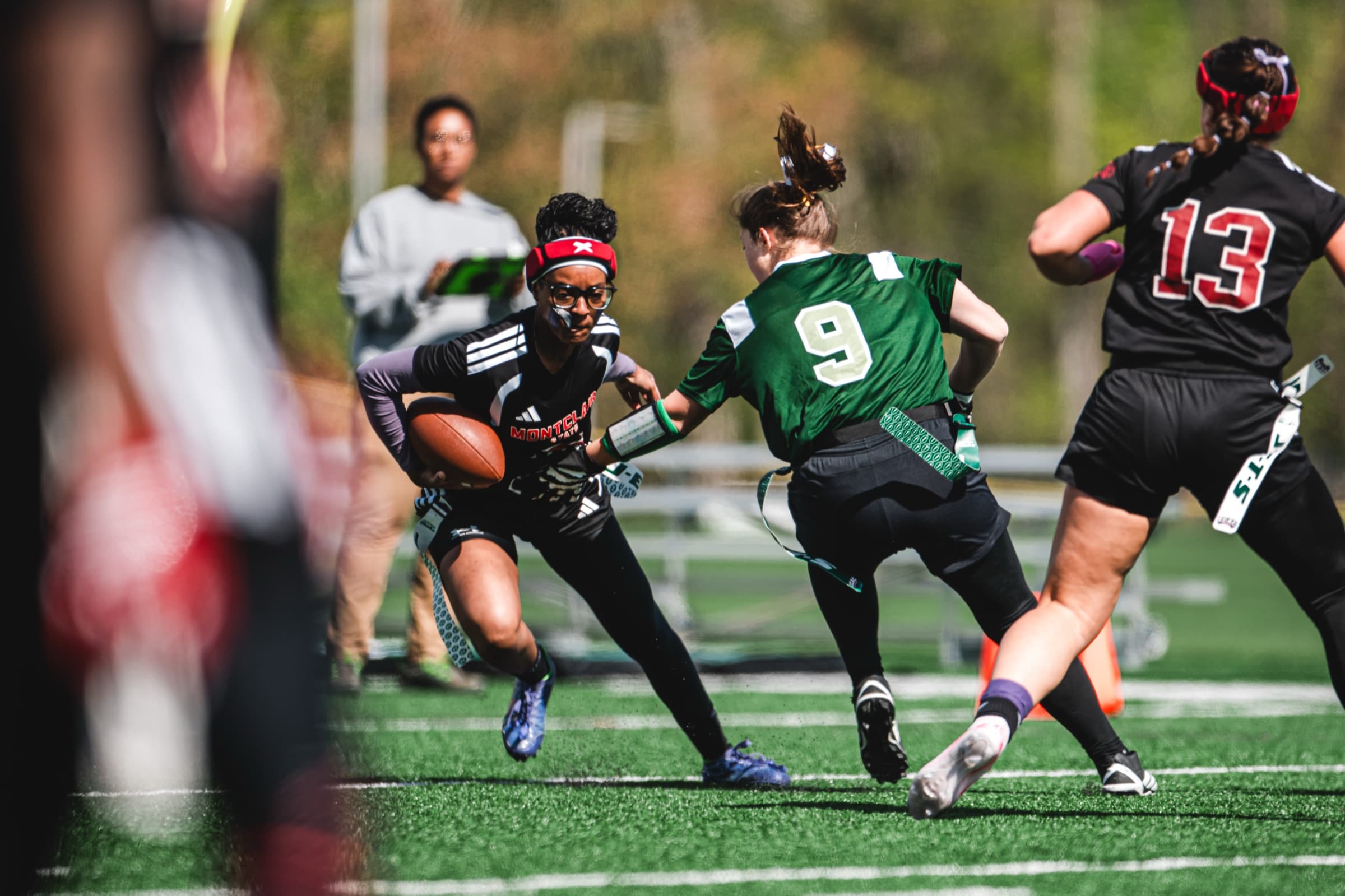 Flag football players in action during a game