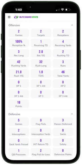 Athlete stats history on a phone