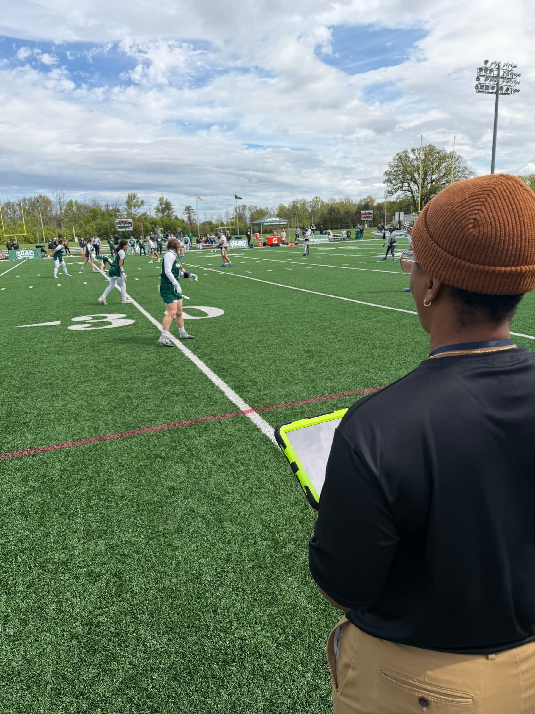 Flag football players on the field during a game