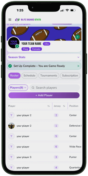 Team roster on a phone